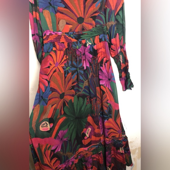 Farm, Rio Bird flowers long sleeve V-neck maxi dress, size small - Picture 10 of 15